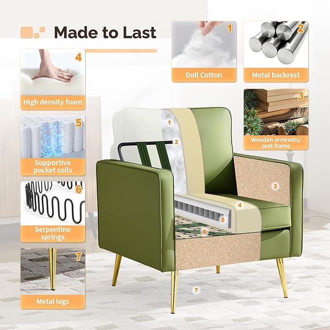 VINGLI Modern PU Leather Accent Chair, Single Sofa Chair