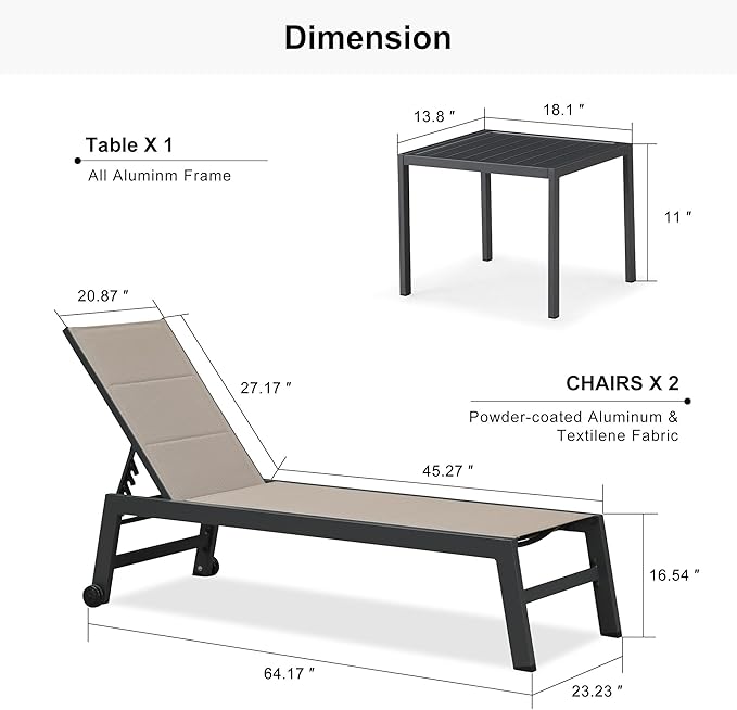 PURPLE LEAF Outdoor Chaise Lounge Set of 2 Aluminum Patio Lounge Chair