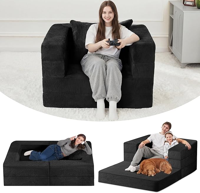 Futon Sofa Bed with Pillow, 3-in-1 Sleeper Sofa Bed with Removable Cover