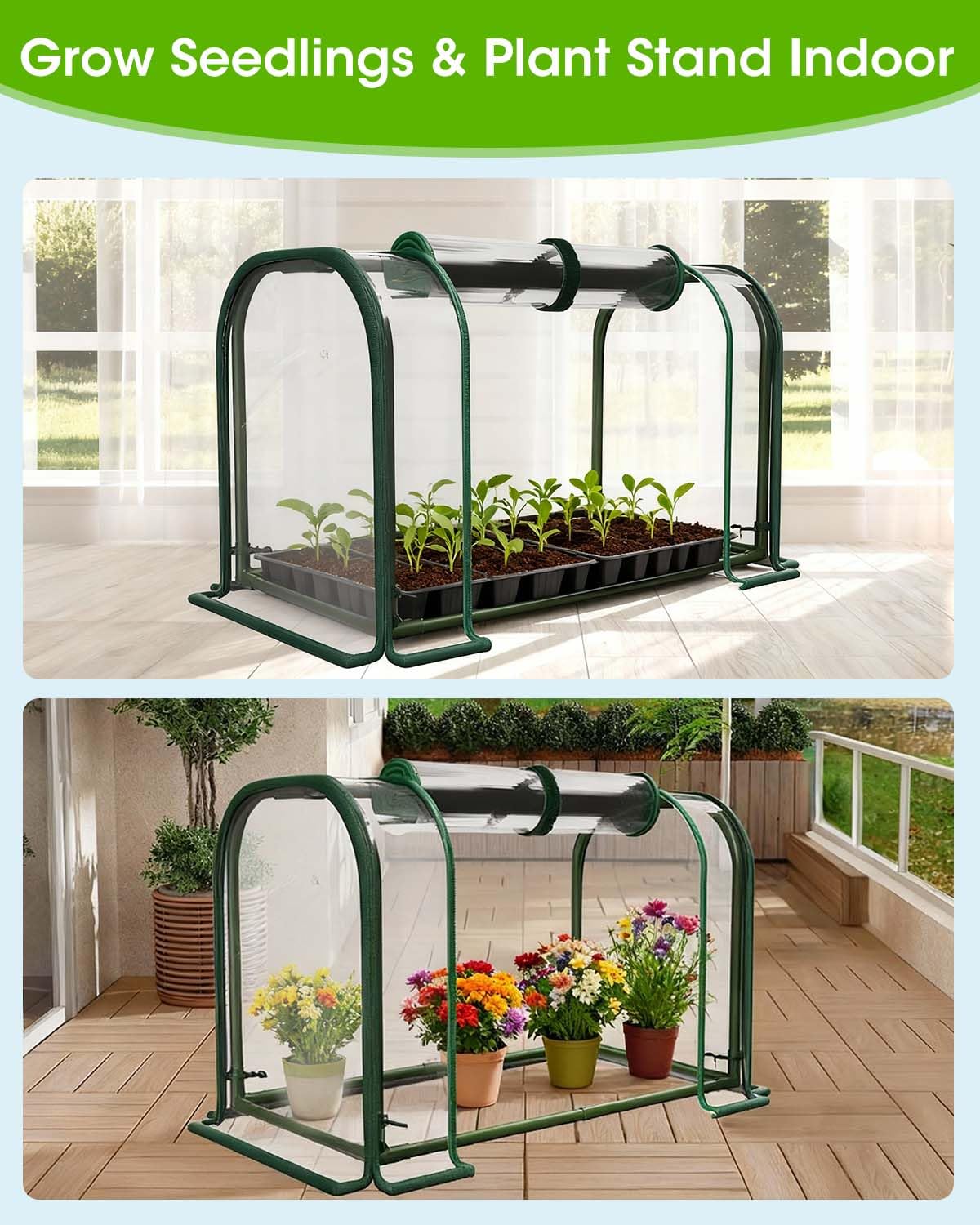 MQJIAZHI Mini Greenhouse Indoor Outdoor, 23.6*16.2*12.2 Inch Portable Tabletop Plant Greenhouse for Plant Growth and Seedling Propagation, Small Greenhouses for Garden Balcony Windowsill Home Use
