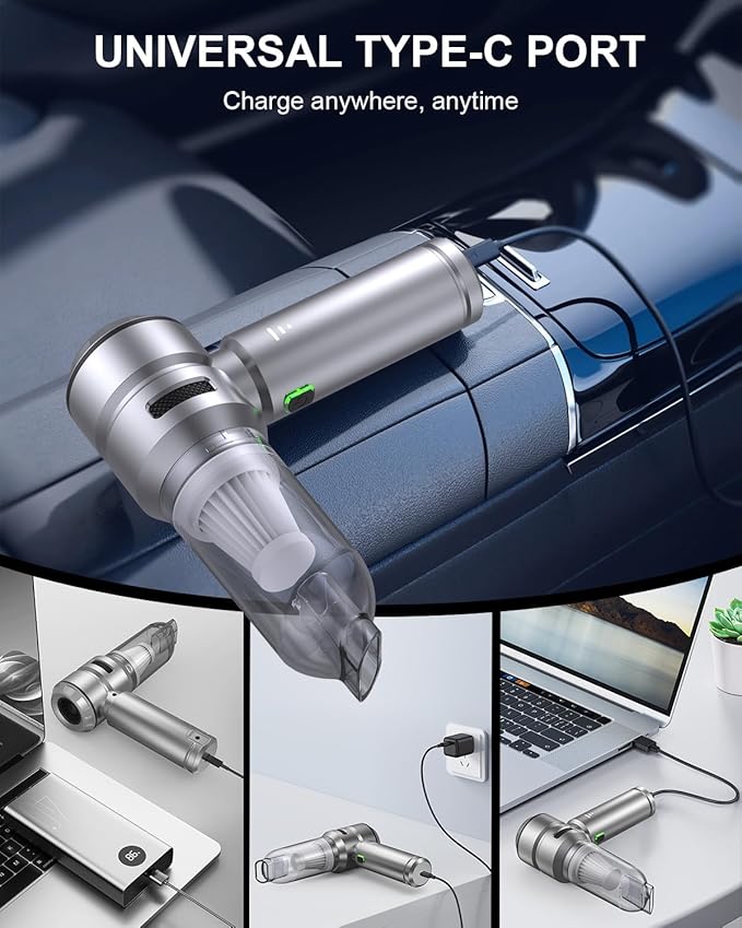 Car Vacuum,3 Suction Modes,Portable Mini Cordless Cleaner with 21000pa Suction Power,Type-C Charge,Handheld Vacuum for Home,Car, Office Desk, Keyboards(Fantasy Silver)