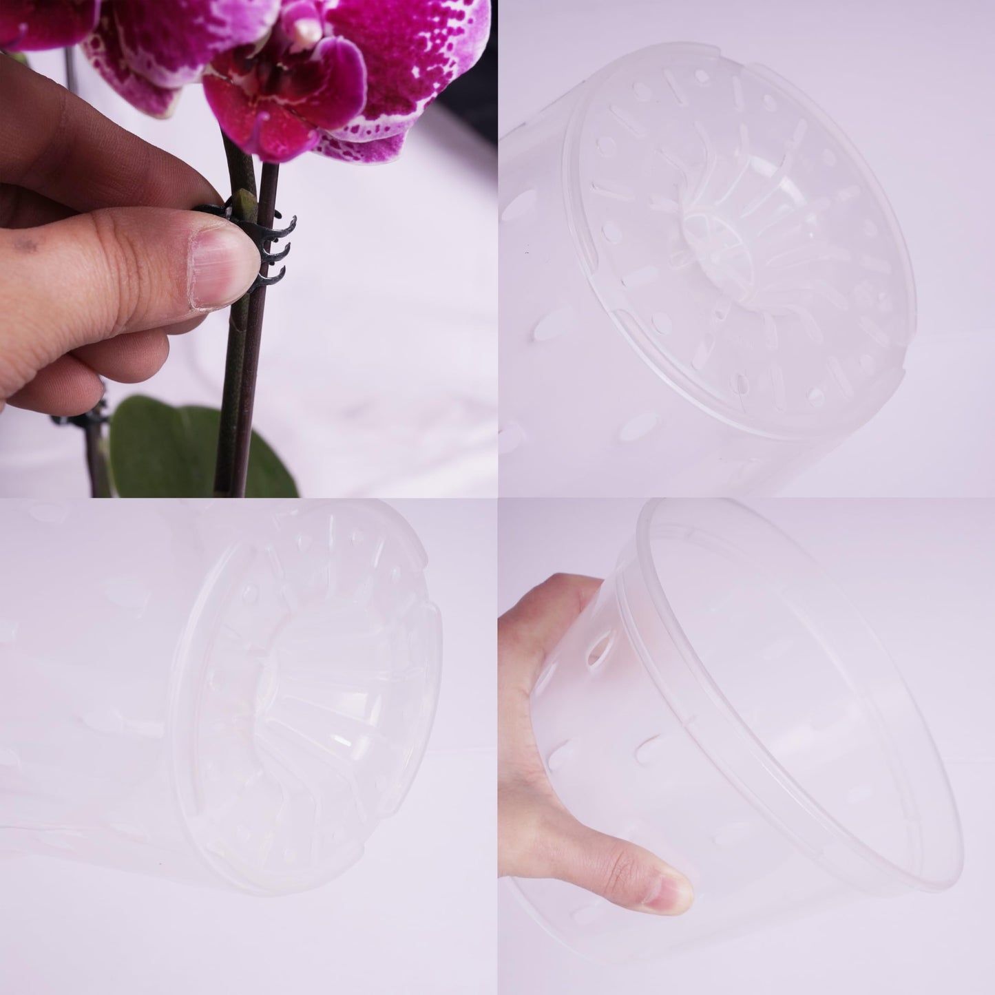AUGXIXI Orchid Pots, 5.7 Inch 10Pcs Clear Orchid Pots with Holes and Saucers, Plastic Plants Flower Nursery Orchids Drainage Indoor Planter for Planting Repotting