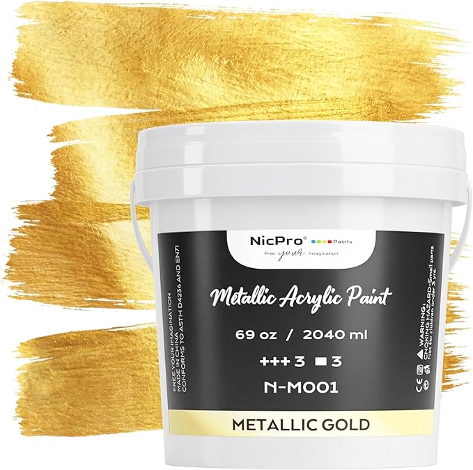 Nicpro Metallic Gold Acrylic Paint, 69oz/2040ml Large Gold Leaf Paint, Non Toxic