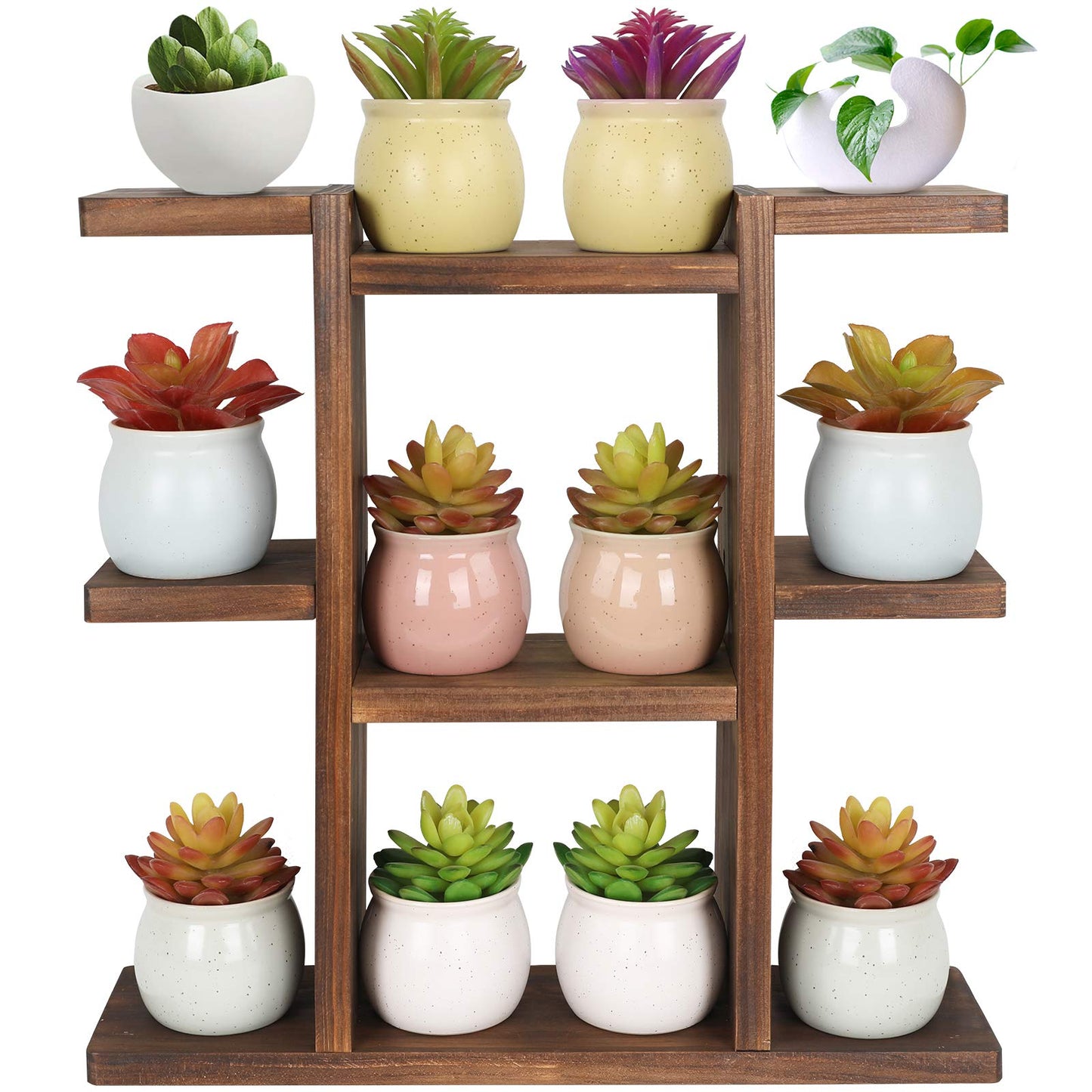 COOGOU Wood Desktop Plant Stand Indoor Small Windowsill Flower Shelf Tabletop Plant Shelf Holder Display Rack for Succulent Herb in Living Room Office 9 Tiers
