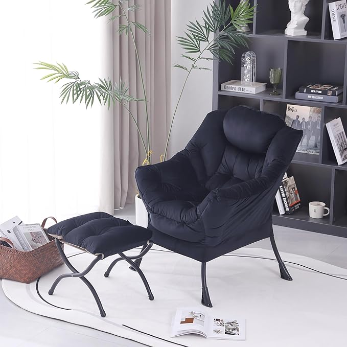 MBOOYOME Lazy Chair with Folding Ottoman, Modern Accent Lounge Armchair with