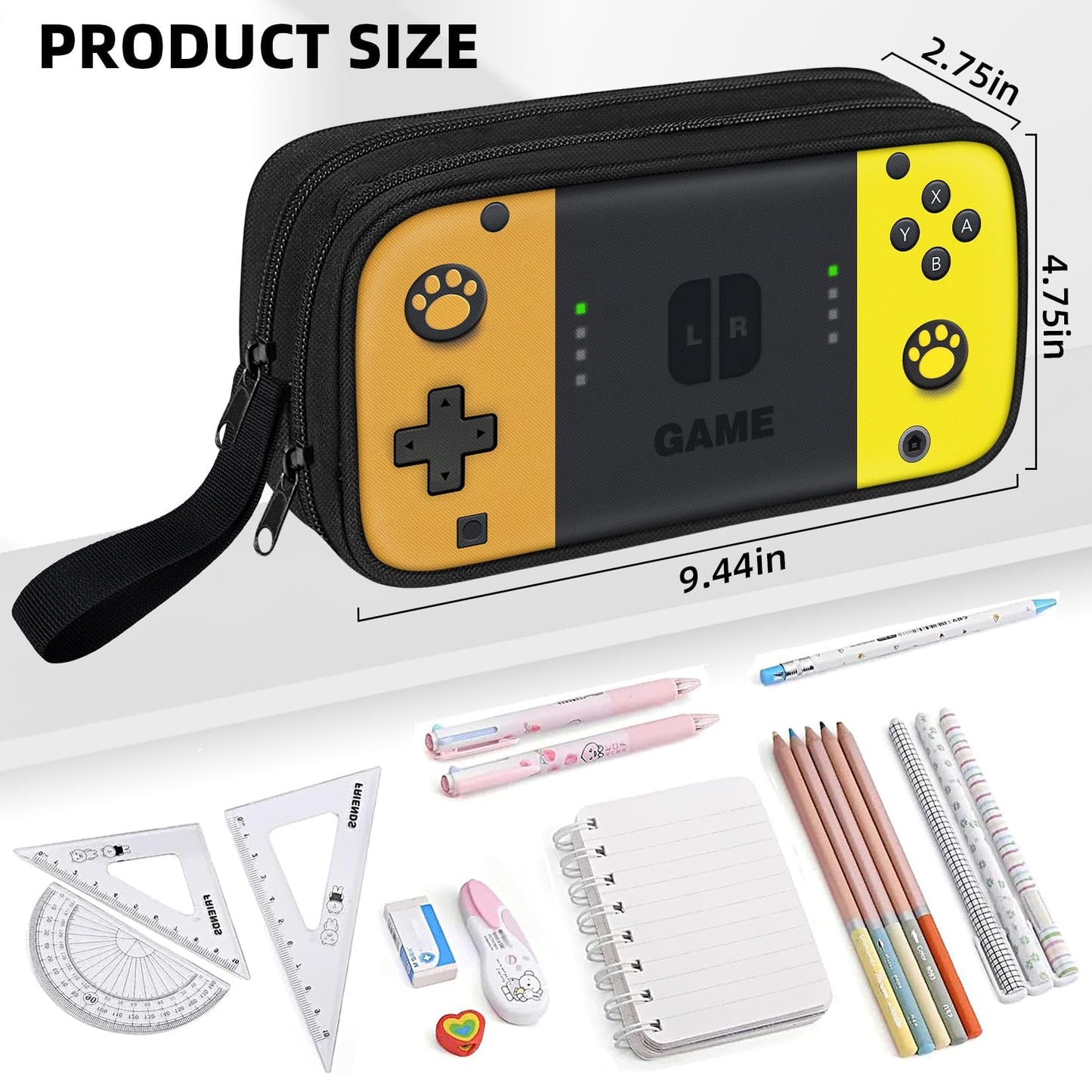 JIRAIKEI Gamer Pencil Case for Boys, Large Boys Pencil Pouch for Kids Teens School, Big Capacity Pen Box Pen Bag Organizer with 2 Compartments & Zipper