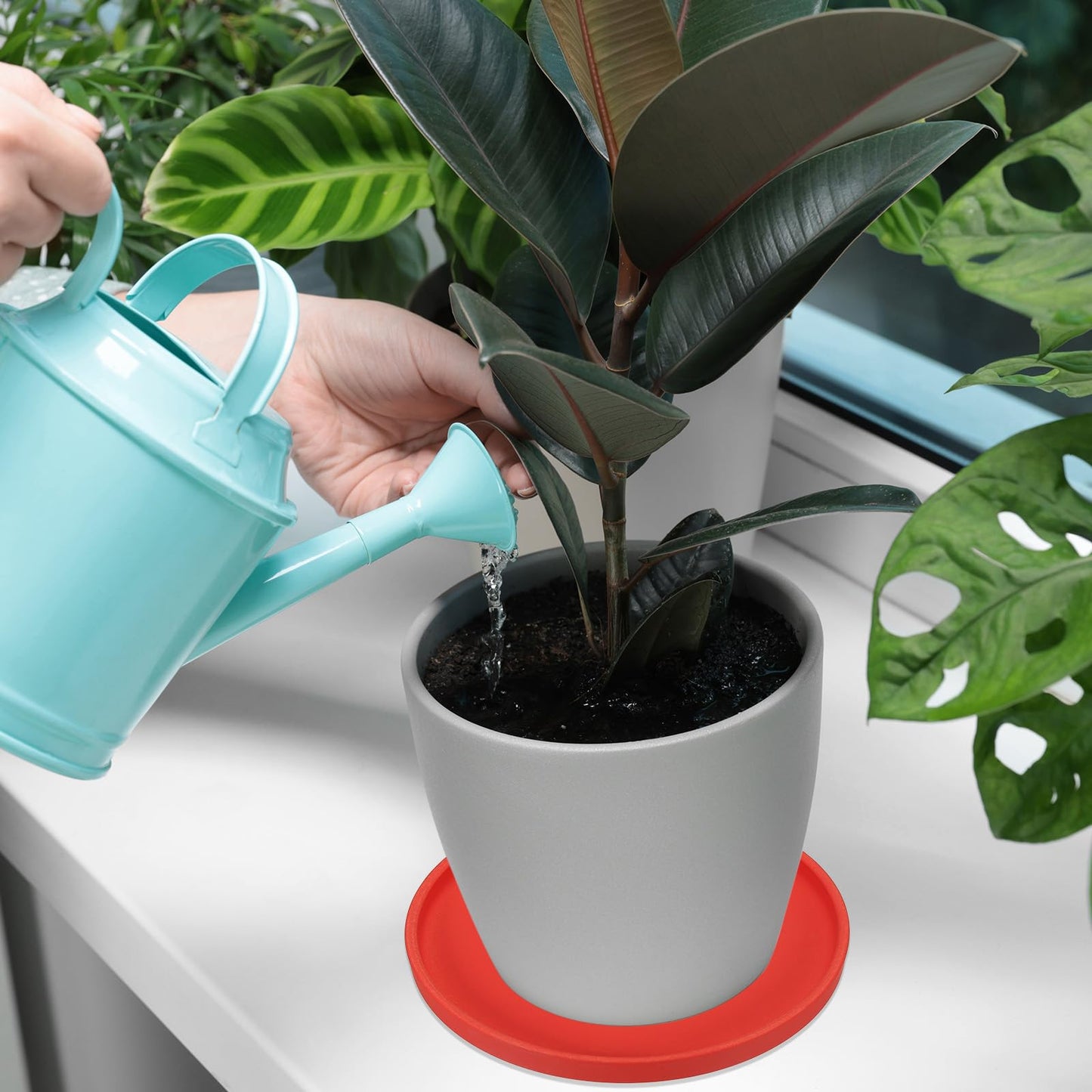 PATIKIL 7.7 Inch Round Ceramic Plant Saucer, Plant Saucer Tray Flower Planter Drip Tray for Indoors Outdoors Patio Balcony, Red