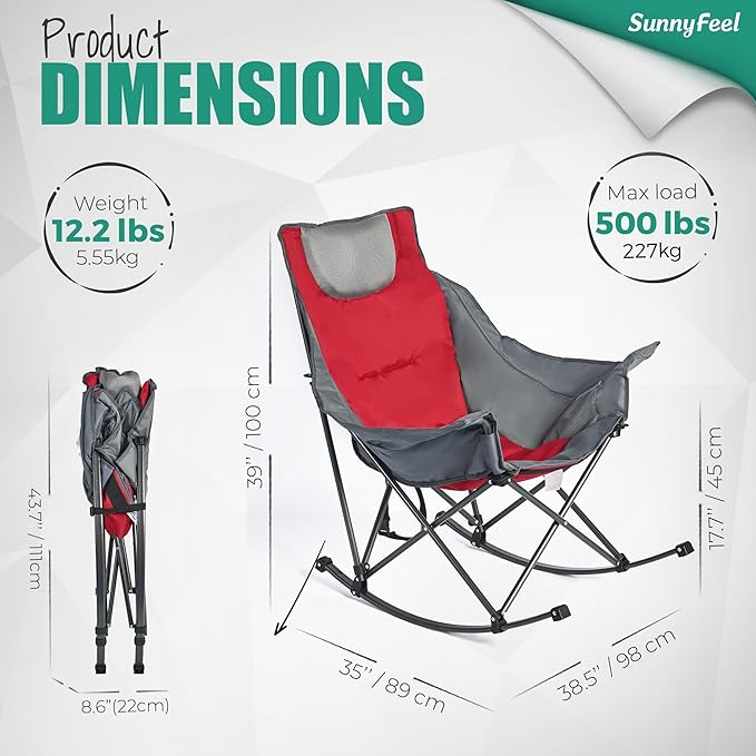 SUNNYFEEL Oversized Rocking Camping Chair, Fully Padded Patio Chair