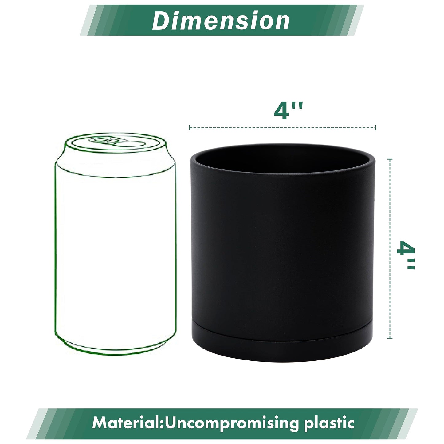 D'vine Dev 2 Pack 4 Inch Modern Plastic Plant Pots, Small Garden Planters for Plant with Drainage Holes and Saucers, Black Color, 74-Y-E-1
