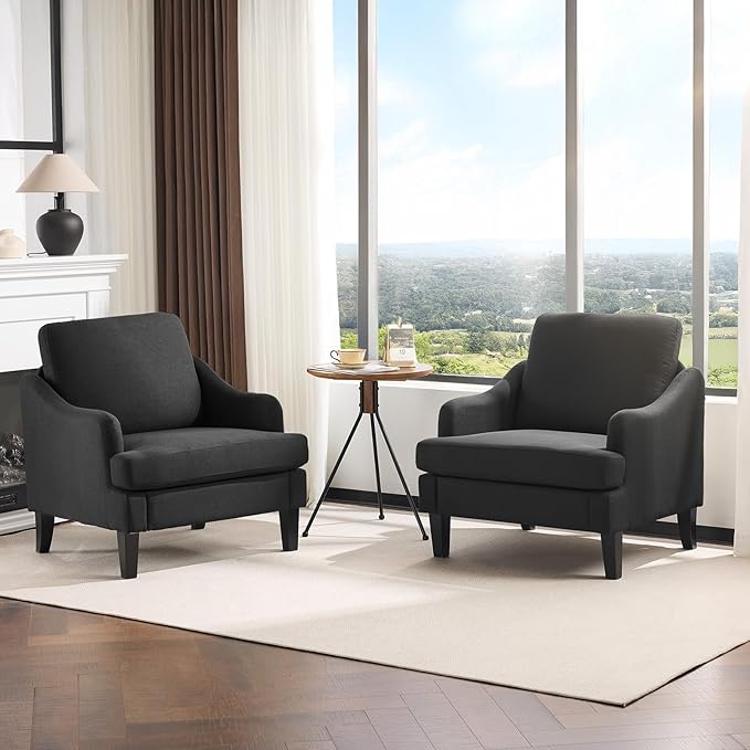 VINGLI Linen Fabric Accent Chairs Set of 2, Comfy Sofa Chair Living Room