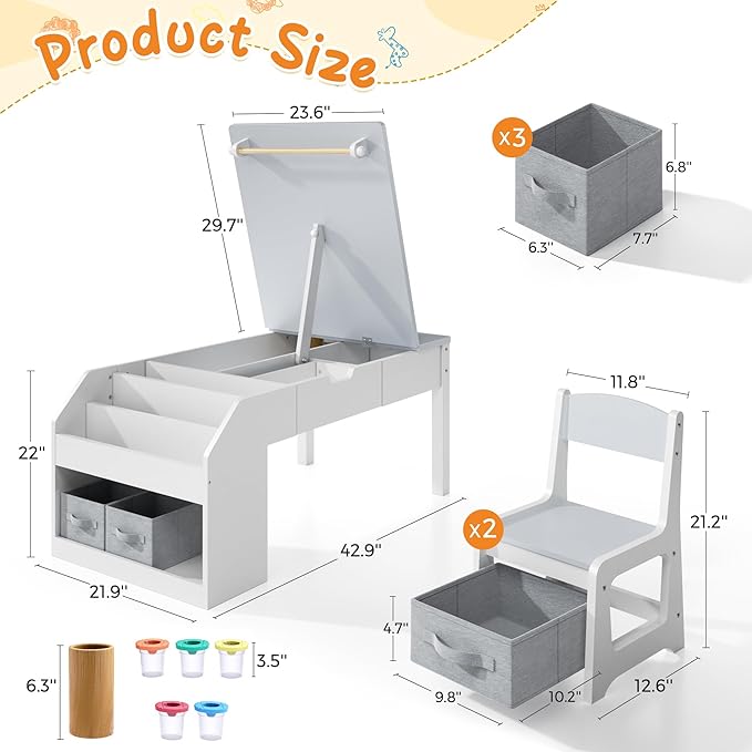 5-in-1 Kids Art Table and Chairs, Toddler Table and Chair Set, Craft Play Desk