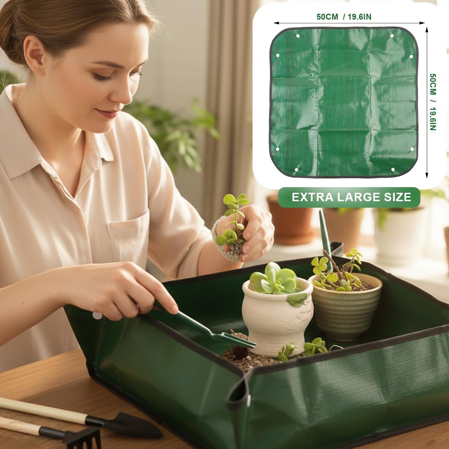 16Pcs Garden Tools, Mini Garden Hand Transplanting Succulent Tools Set, 19.6" Thickened Plant Repotting Mat & Succulent Hand Tools, Plants Transplanting Supplies for Indoor Outdoor Fairy Care, Cactus
