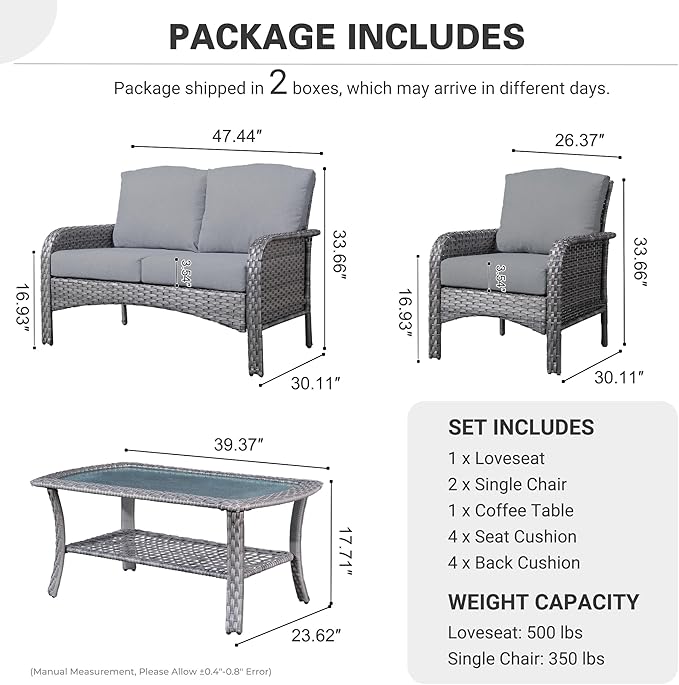 ovios 4-Piece Patio Furniture Set, Outdoor Wicker Sofa