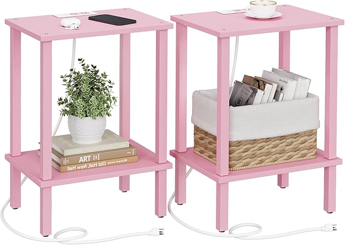 TUTOTAK End Table with Charging Station, Small Side Table with Outlets