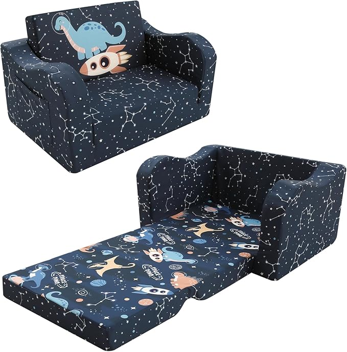 MeMoreCool Toddler Couch, 2-in-1 Kids Couch Fold Out to Lounger, Comfy Toddler