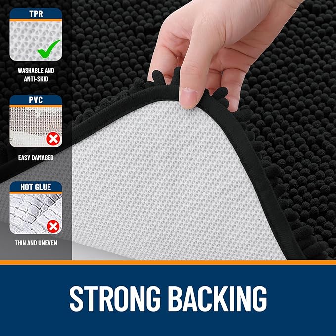 OLANLY Bathroom Runner Rugs 47x17, Extra Soft Absorbent Chenille Bath Rugs, Rubber Backing Quick Dry, Machine Washable Long Bath Mats for Bathroom Floor, Tub and Shower, Home Decor Accessories, Black