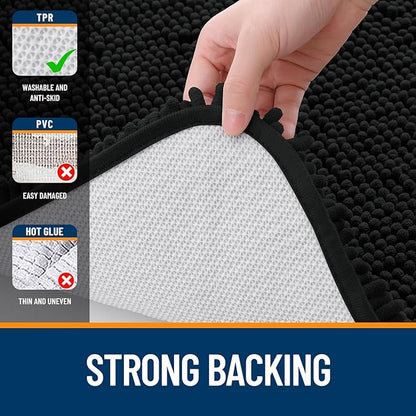 OLANLY Large Bathroom Rugs 40x32, Extra Soft Absorbent Chenille Bath Rugs, Rubber Backing Quick Dry, Machine Washable Bath Mats for Bathroom Floor, Tub and Shower, Home Decor Accessories, Black