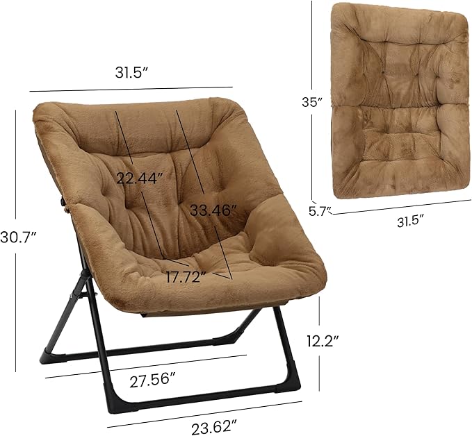 Comfy Saucer Chair for Adults, Soft Faux Fur Bedroom Chair, Accent Dorm Chairs