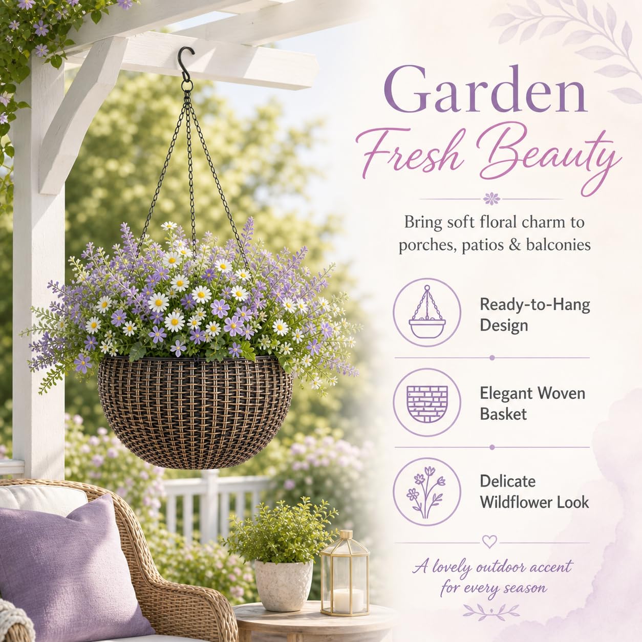 10" Self Watering Bronze Hanging Basket Flower Planter
