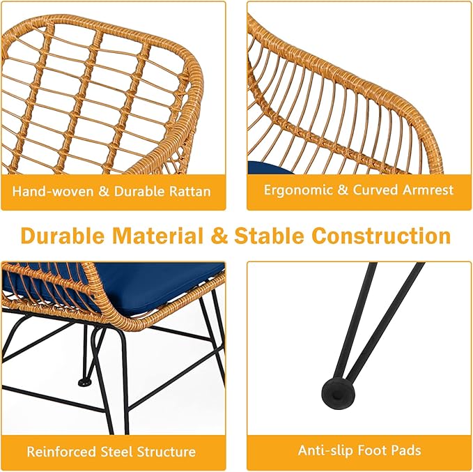 Tangkula 3 Pieces Patio Bistro Set, Rattan Conversation Set