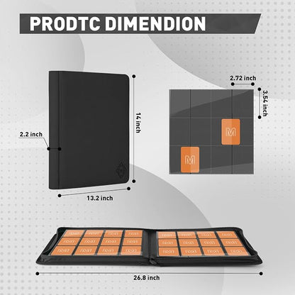 Premium Card Binder 12 Pocket for 720 Pockets Trading Card Binder, PU Zipper Card Collection Album, Sturdy Side-Loading Card Book Holder for MTG, TCG, Game Cards, Sports Cards