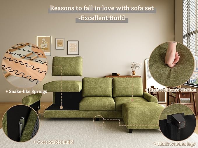 EASE MOOSE 100" Chenille L-Shaped Sectional Sofa, Modern Deep Seat Modular Couch