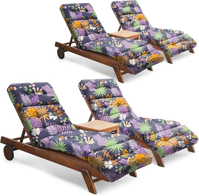 Outdoor Chaise Lounge Chair Cushion Set of 4, Waterproof 74.4 x 22 x 4.7 Inches