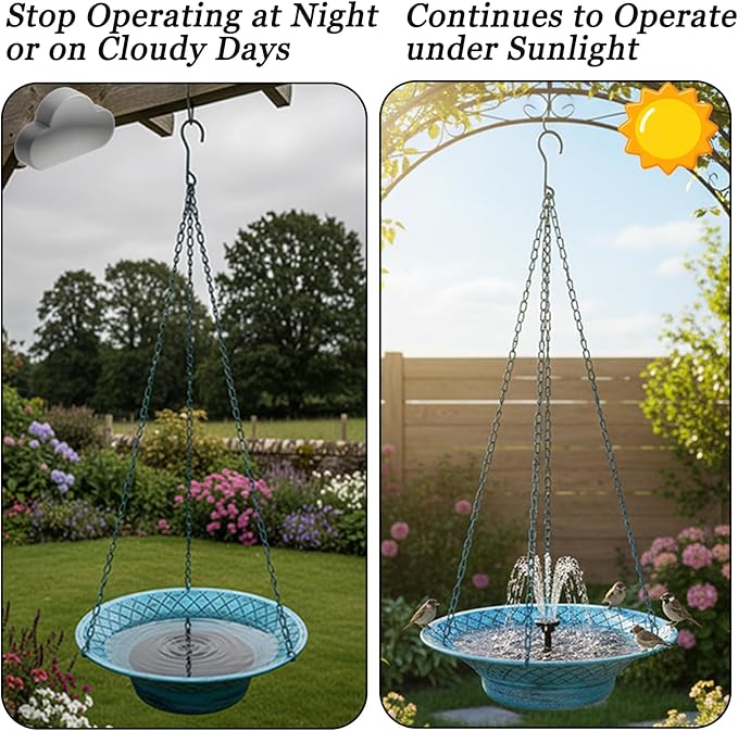 12.6" Hanging Bird Bath with Solar Fountain, Solar Bird Bath Fountains, Hanging Bird Baths for Outdoors, Hummingbird Fountain, Bird Bath Fountains Solar Power for Garden Patio Decor, Blue