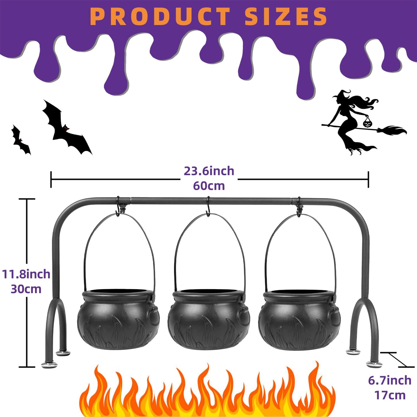 Kendane Easter Decorations Indoor,Set of 3 Witches Cauldron Candy Serving Bowls on Rack, Party Decorations,Black Plastic Candy Cauldron for Table Decor,Easter Candy for Kids