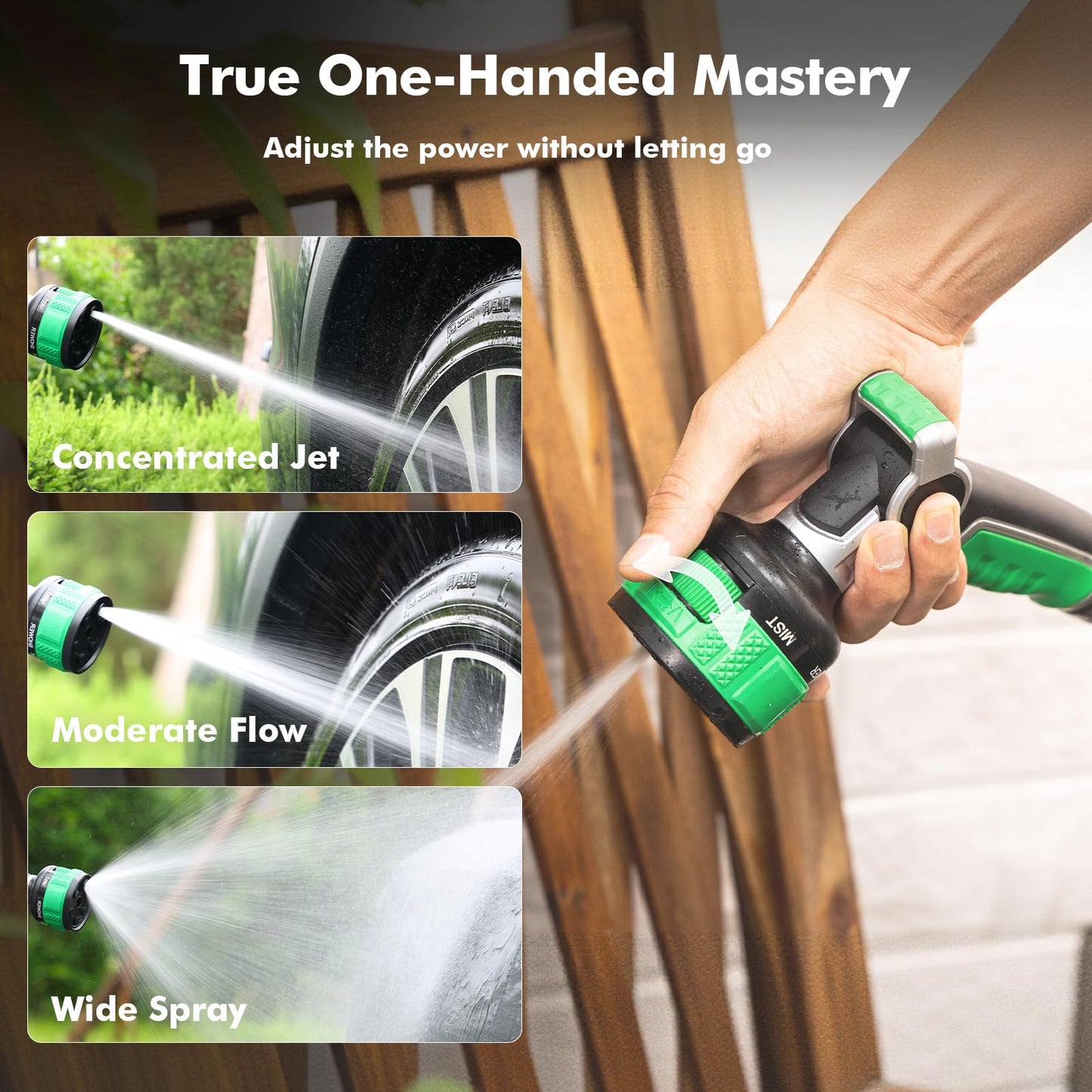 RESTMO 2-in-1 Water Hose Nozzle Heavy Duty, Garden Hose Nozzle with 9 Adjustable Spray Patterns, High Pressure Hose Sprayer Nozzle with Flow Control for Watering Plants & Lawns, Washing Cars & Pets