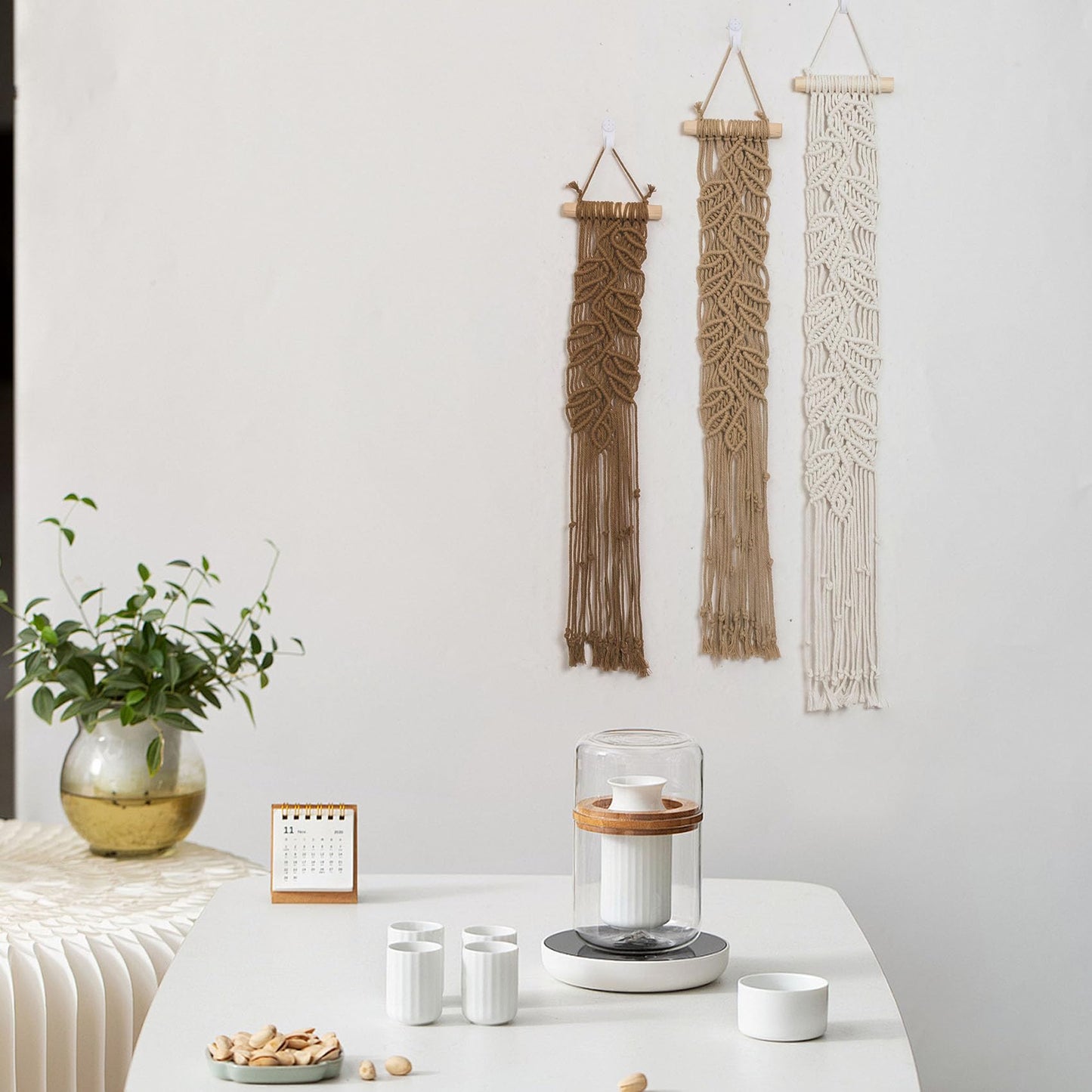 HVEST 3 Pcs Small Macrame Wall Hanging Boho Decor Handmade Woven Tapestry for Bedroom, Brown Macrame Wall Art for Living Room Nursery Apartment Office Home Decor