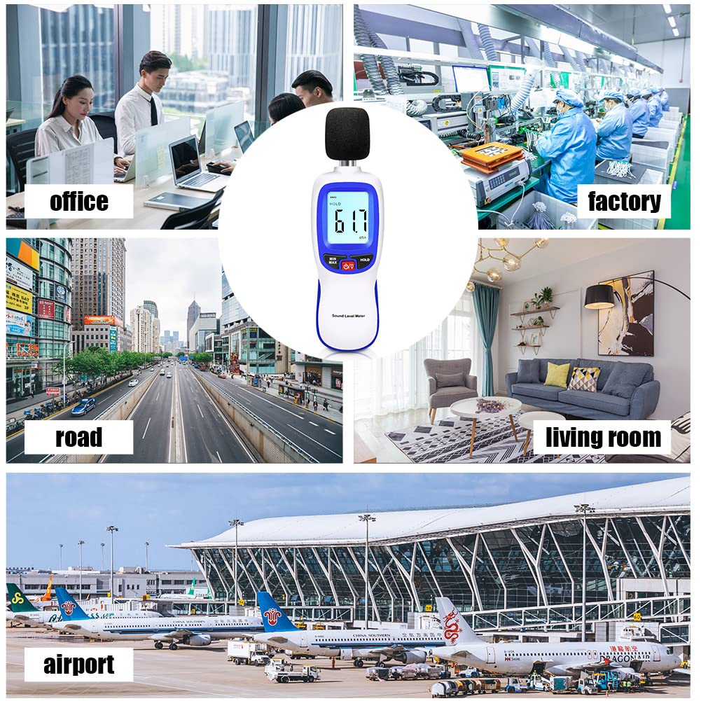 Decibel Sound Meter, Hand-Held Sound Level Meter 30dB to 13dB(A), Noise Meter Monitor with Backlight Alert, Noise Level Meter Tool for Home Office Job-site