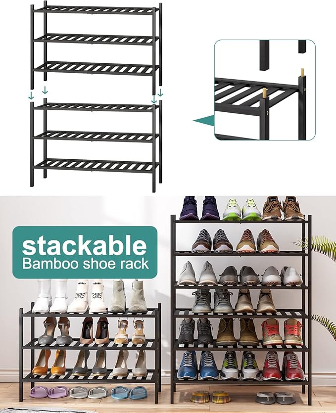 viewcare 3-Tier Black Bamboo Shoe Rack