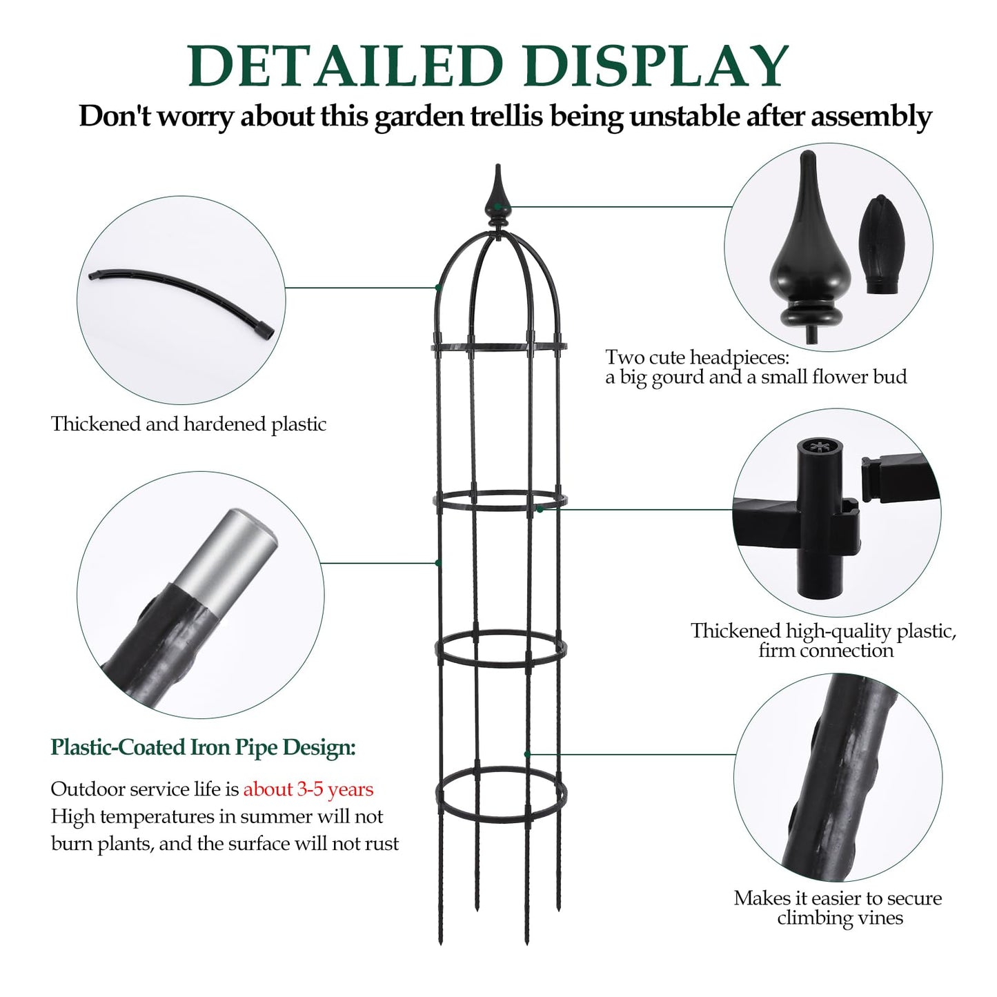 WellSign Obelisk Trellis for Climbing Plants Outdoor 6.6ft, Garden Tower Trellis for Potted Plants Indoor with Twist Tie, Clips and Butterflies Rustproof Coated Metal Support for Vines Rose 2Pack