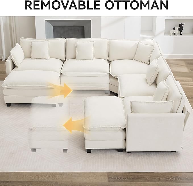 113'' V Shaped Cloud Sectional Sofa, Oversized Deep Seat Couches