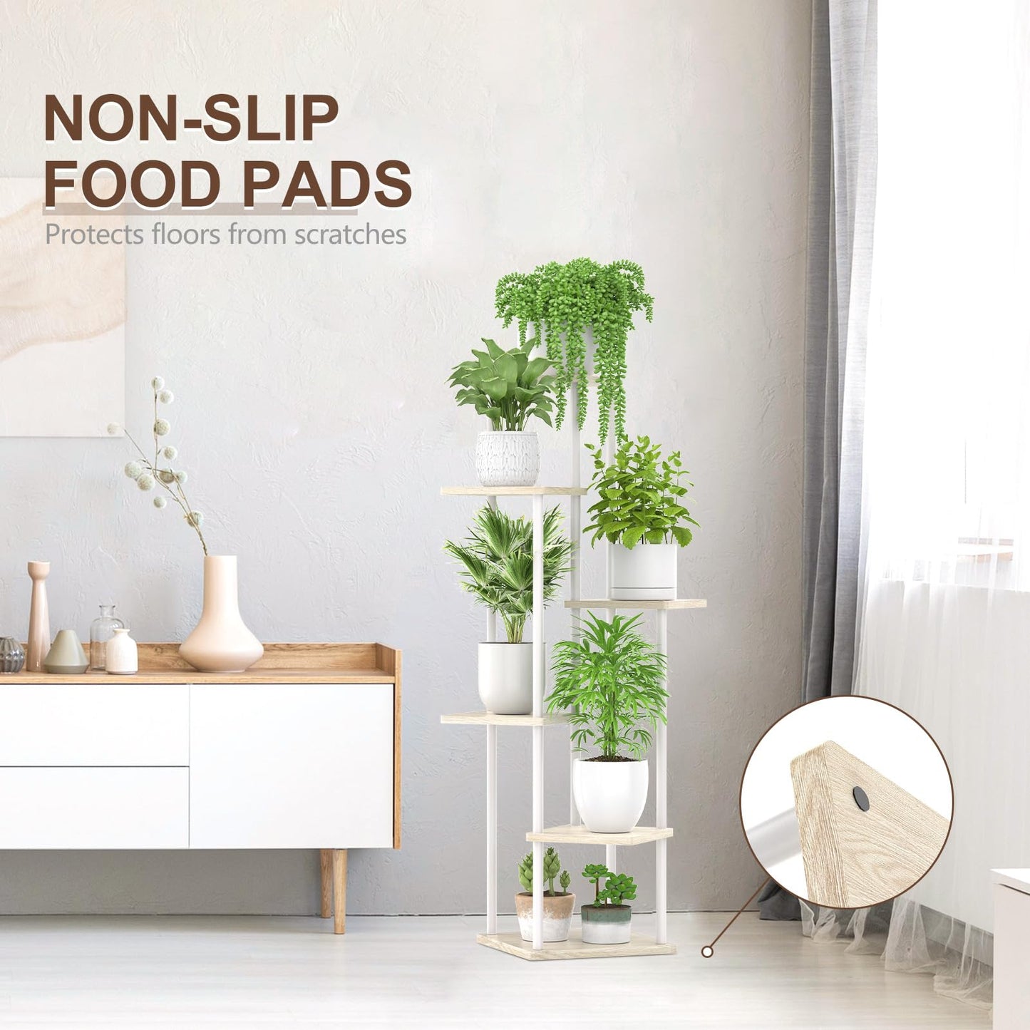 Oppro 6 Tier Tall Plant Stand Indoor, Large Metal Wood Muti Level Vertical Planter Shelf Orchid Holder for Narrow Corner, Sturdy Heavy Duty Flower Display Rack for House Decor Living Room Bedroom, White