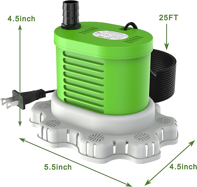 AgiiMan Pool Cover Pump Above Ground - 850 GPH Submersible Water Pump for Pool Draining, Portable Small Sump Pumps with 16' Drainage Hose and 25' Power Cord, 3 Adapters, Green