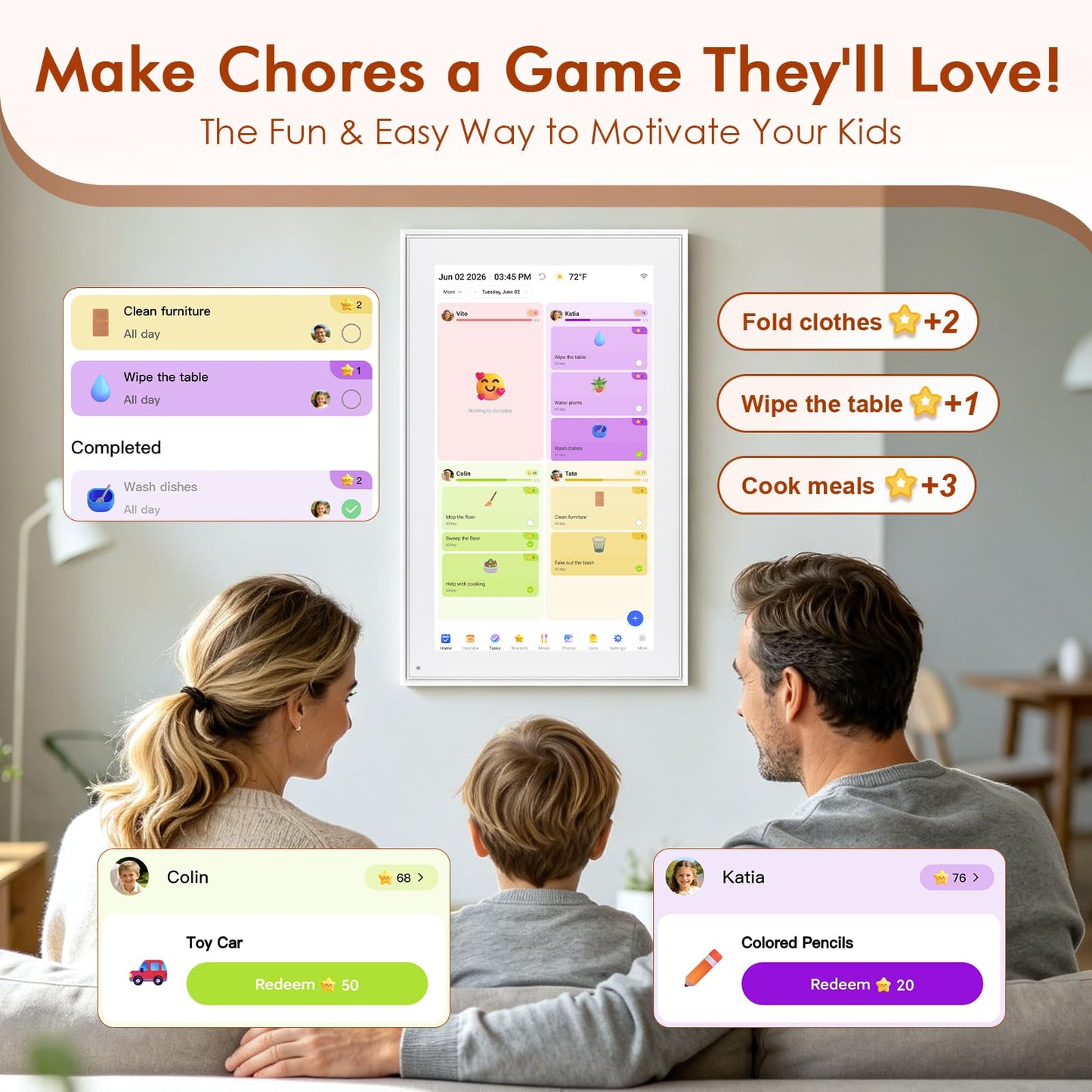 Digital Calendar 15.6 Inch, Electronic Calendar Chore Family Schedules, Smart Weekly and Monthly Planner, 1920 * 1080P IPS Touchscreen Interactive Display - Wall Mount White