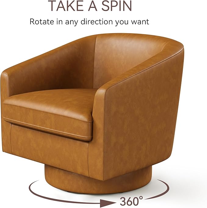 Swivel Barrel Accent Chairs Set of 2, Round Faux Leather Living Room Arm Chairs