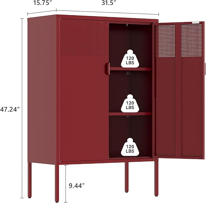 Metal Storage Cabinet, 2 Door TV Stand, Metal Mesh Accent Cabinet, Magnetic