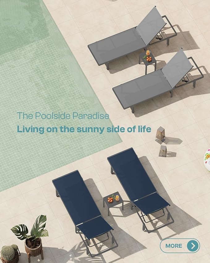 Lounge Chair Outdoor with Wheels, Aluminum Patio Chaise Lounge Chair with 5