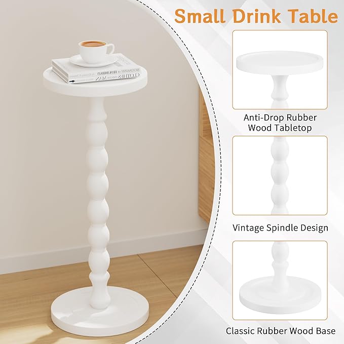 Solid Wood Drink Table, Rubber Wood‌ Small Round Side Table