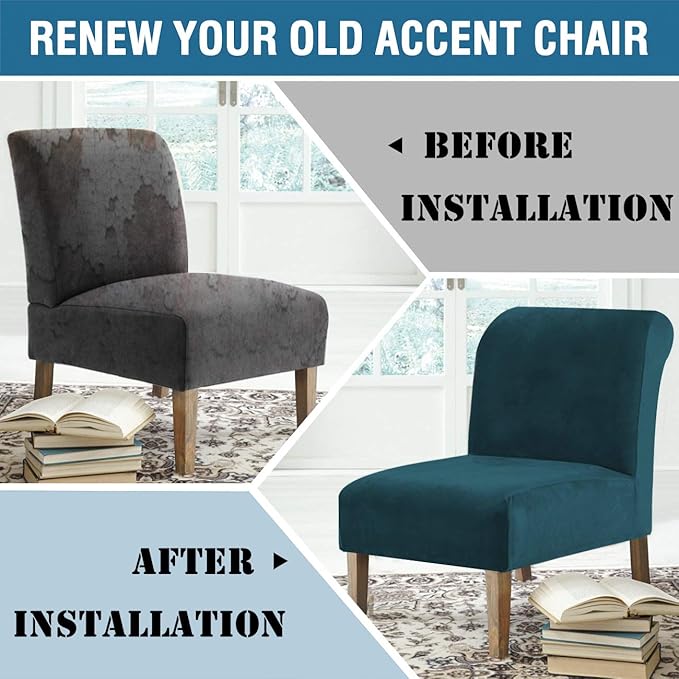 H.VERSAILTEX Armless Accent Chair Covers Thick Velvet Armless Chair Slipcovers