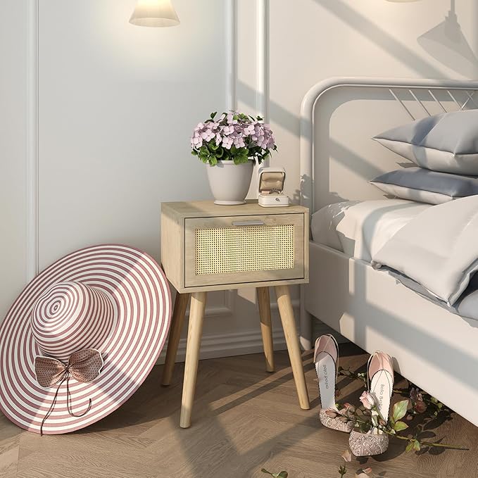 LAATOOREE Nightstand Set of 2, Small Bedside Table, Boho Side End Table