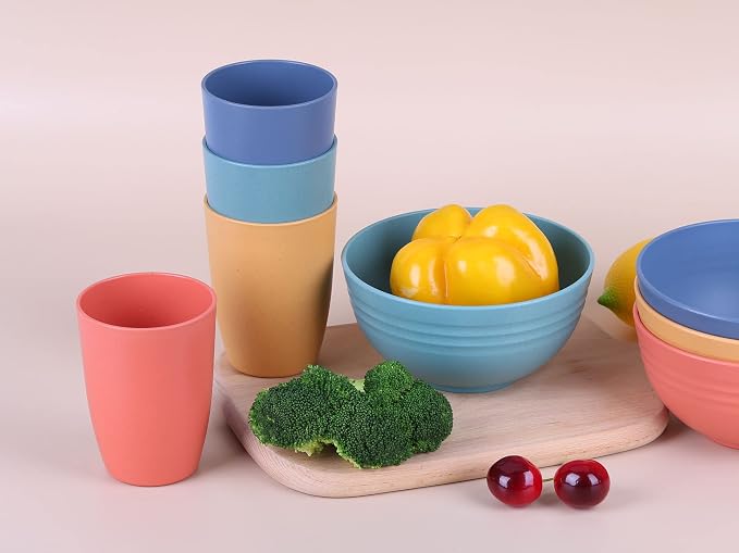Wheat Straw Reusable Cup (12 oz) - Unbreakable Drinking Glasses Sets - Dishwasher Safe Tumbler - Lightweight, BPA Free and Eco friendly (6Pcs/6Color)