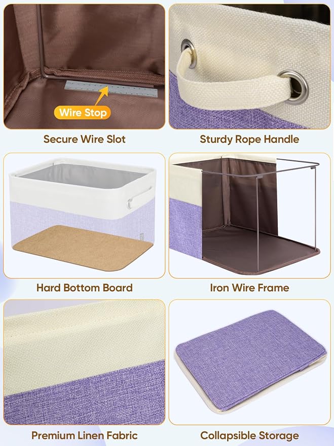 BALEINE 1 Pack Fabric Closet Storage Bins for Shelves, Linen Closet Organizers and Storage, Decorative Baskets for Organizing, Shelf, Clothes, Home, Office (Lavender, 15''x11''x9.5'')