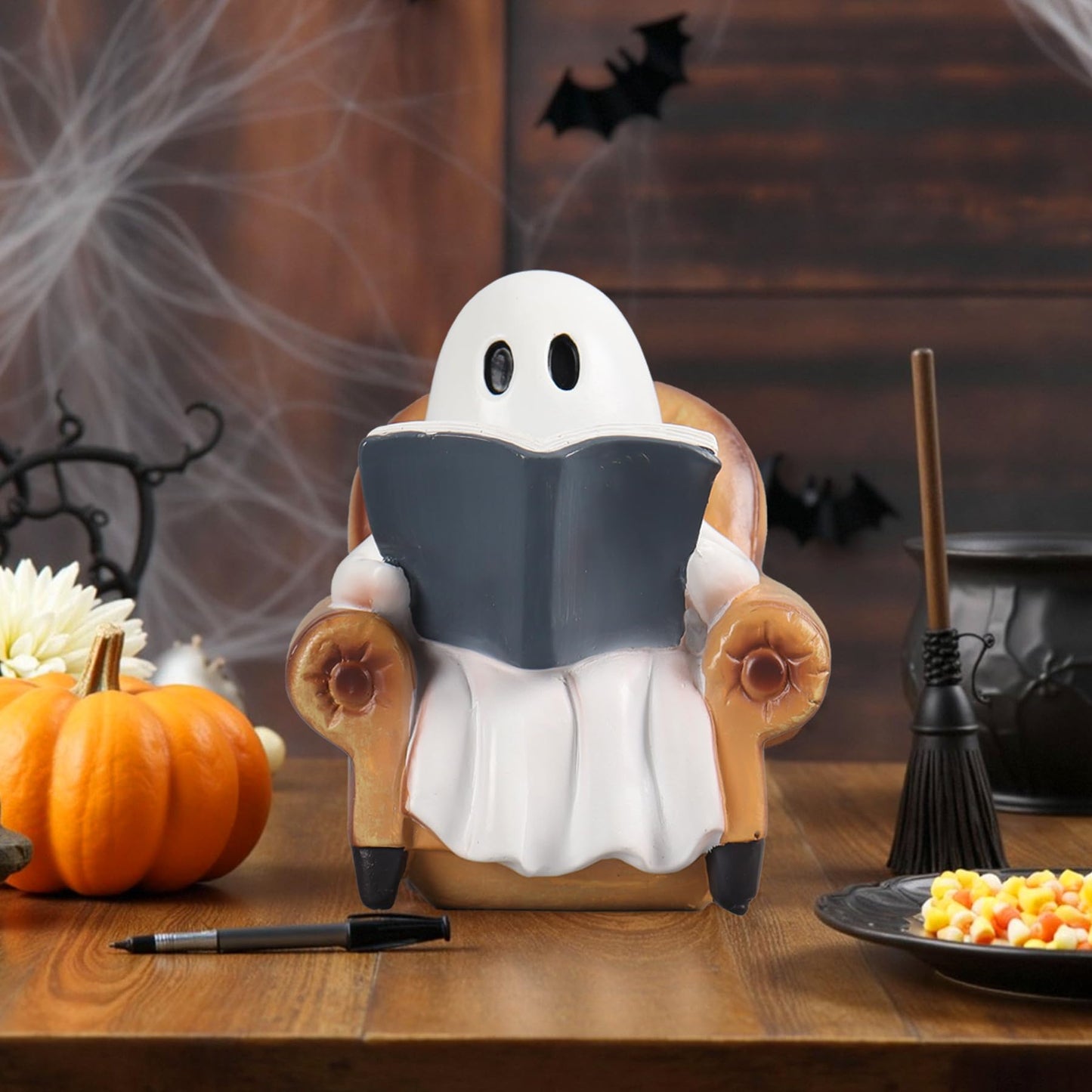 PAJH Ghost Reading Book Figurines Ghost Decor, Book Lovers Gifts for Readers Women Housewarming Gifts, Bookshelf Decor Desk Decorations for Home Office