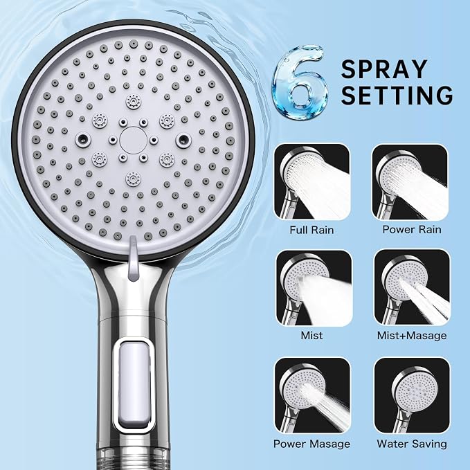 Filtered Shower Head with Handheld, 6-Spray High Pressure Shower Head to Reduce Dry Itchy Skin, Handheld Shower Head Set Includes 60" Hose & Adjustable Bracket