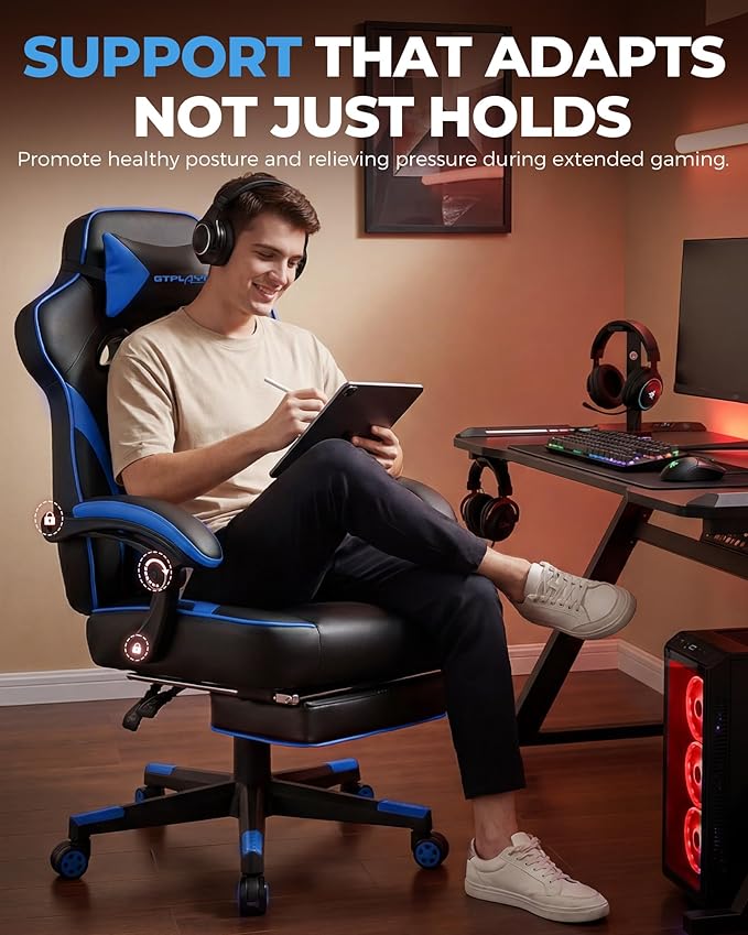 GTPLAYER Gaming Chair with Footrest, Big and Tall Game Chair 350lb Racing Style