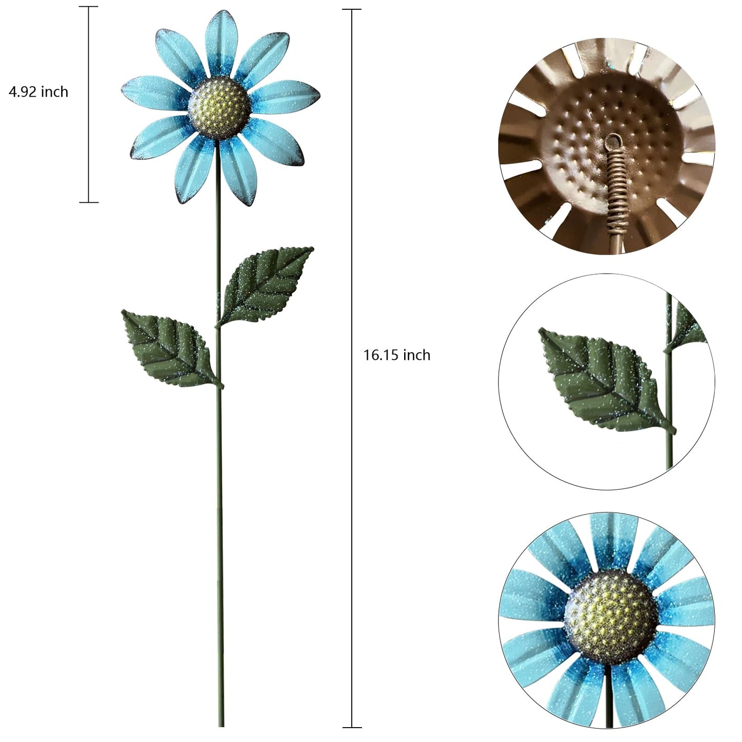 HUTHDAK Metal Flowers for Outside,5 Pack 16.15" Decorative Garden Stakes with Swaying Flowers Head Yard Art,Spring Garden Decor for Lawn, Pathway & Yard